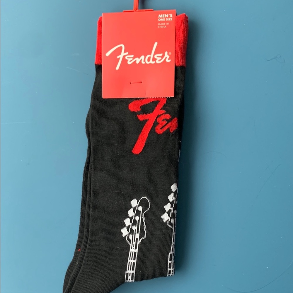 Fender Black and Red Casual Socks with Guitar Design